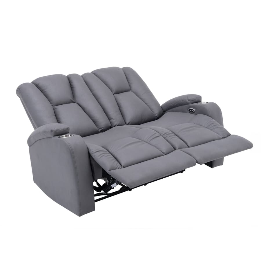 Canapé 2 places relax électrique en tissu gris microfibre